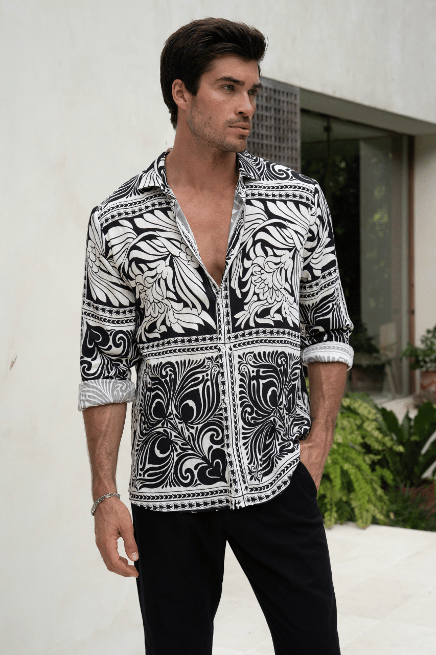 HAVANNA L/S SHIRT - BLACK/SAND - 1_a011e20f-fc76-4a69-a24c-61d7423c1790