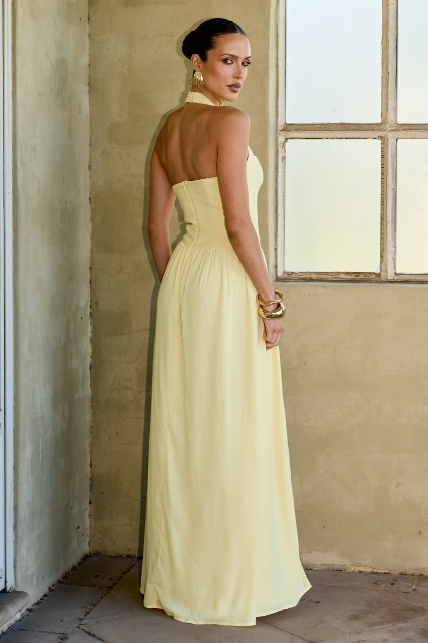 ABIGAIL SQUARE NECK MAXI DRESS - LEMON