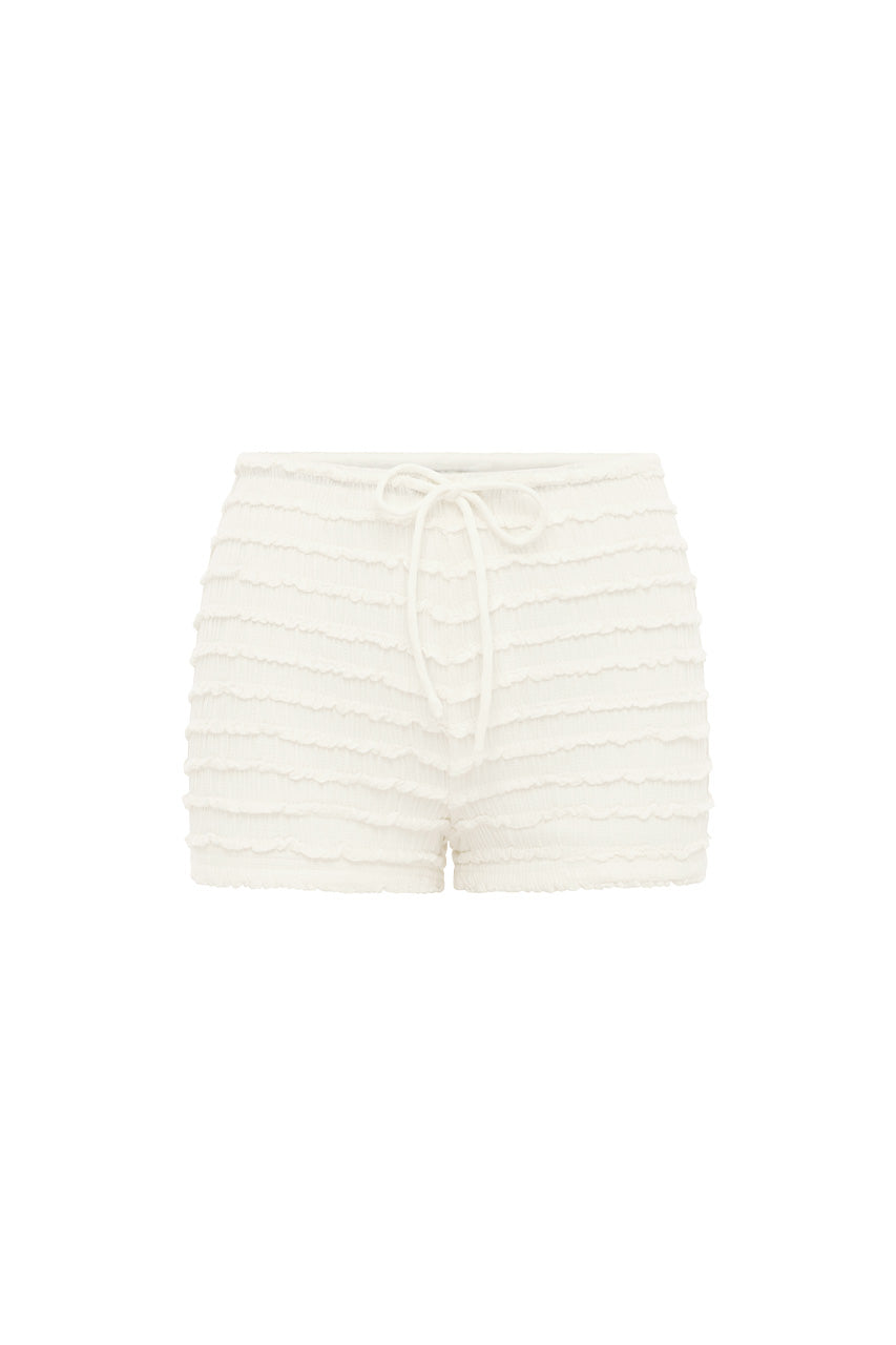 ADALEE RUFFLE TEXTURE HOT SHORT - WHITE - ADALEERUFFLETEXTUREHOTSHORT-WHITE