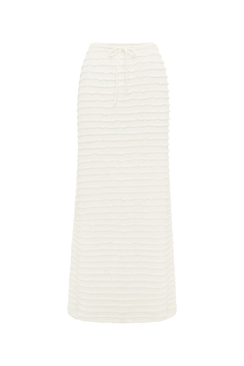 ADALEE RUFFLE TEXTURE MAXI SKIRT - WHITE - ADALEERUFFLETEXTUREMAXISKIRT-WHITE