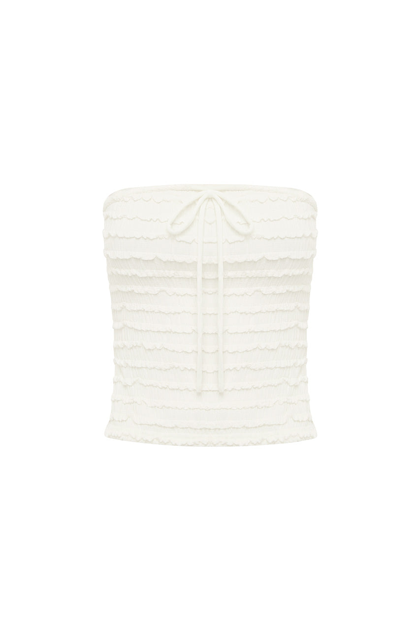 ADALEE RUFFLE TEXTURE STRAPLESS TOP - WHITE - ADALEERUFFLETEXTURESTRAPLESSTOP-WHITE