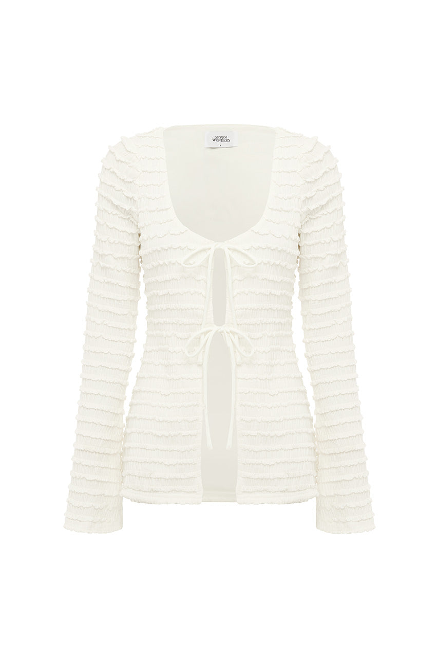 ADALEE RUFFLE TEXTURE TOP - WHITE - ADALEERUFFLETEXTURETOP-WHITE