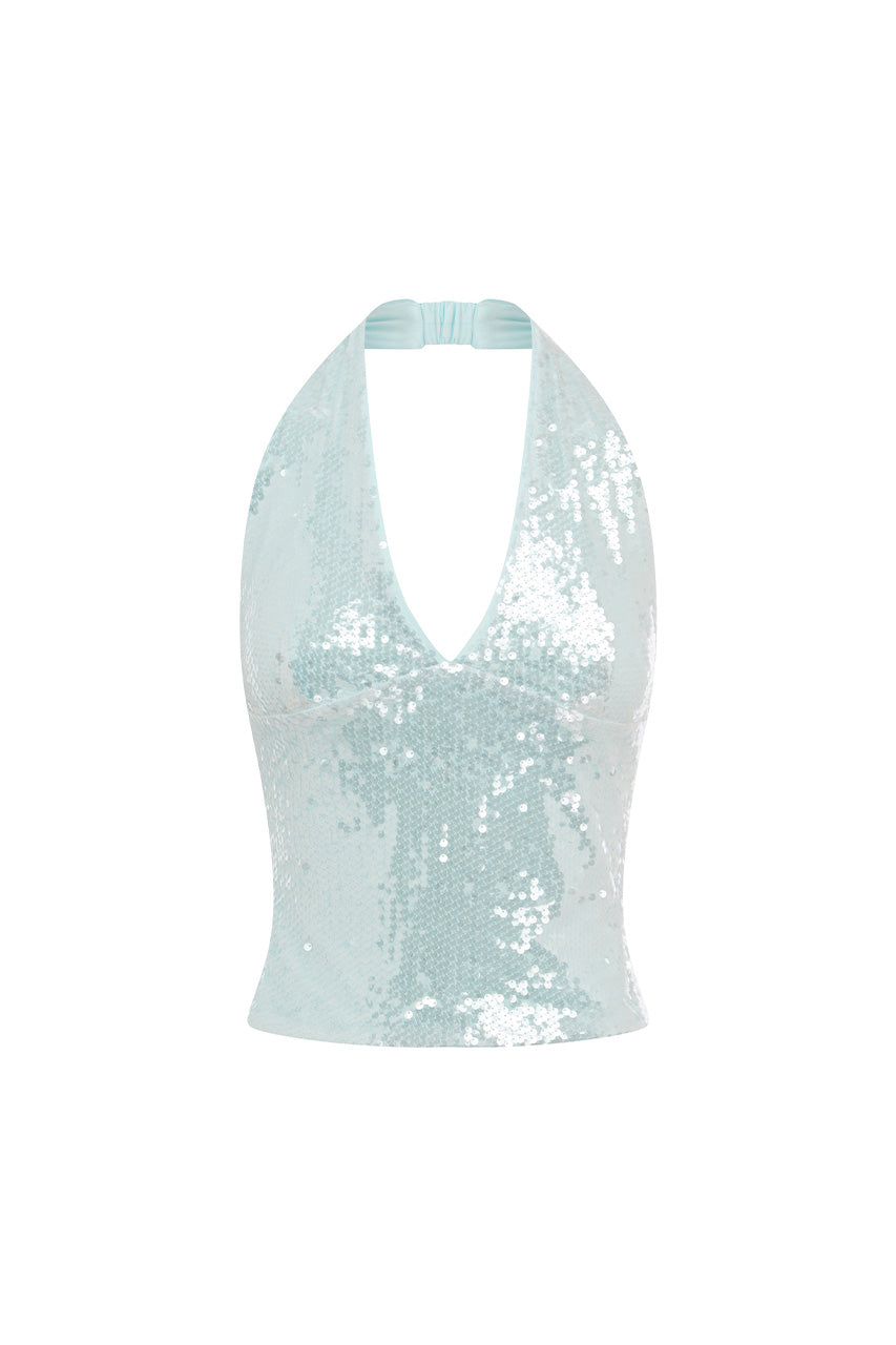 ADELUNA DEEP PLUNGE HALTER TOP - SKY BLUE - ADELUNADEEPPLUNGEHALTERTOP