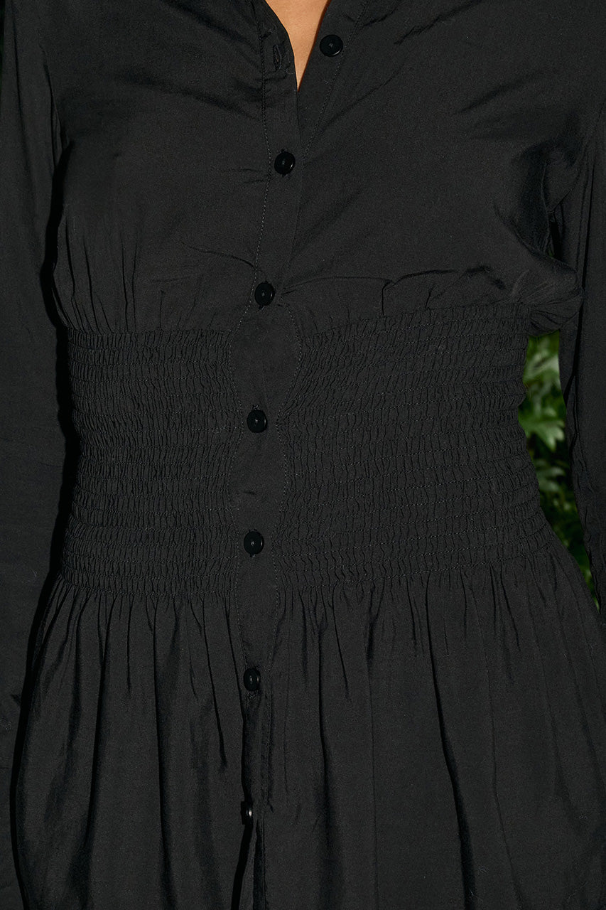 ADORA LONG SLEEVE SHIRRED SHIRT - BLACK - ADORALONGSLEEVESHIRREDSHIRTXADORASHIRREDHOTSHORT-BLACK-8