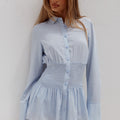 ADORA LONG SLEEVE SHIRRED SHIRT - BLUE