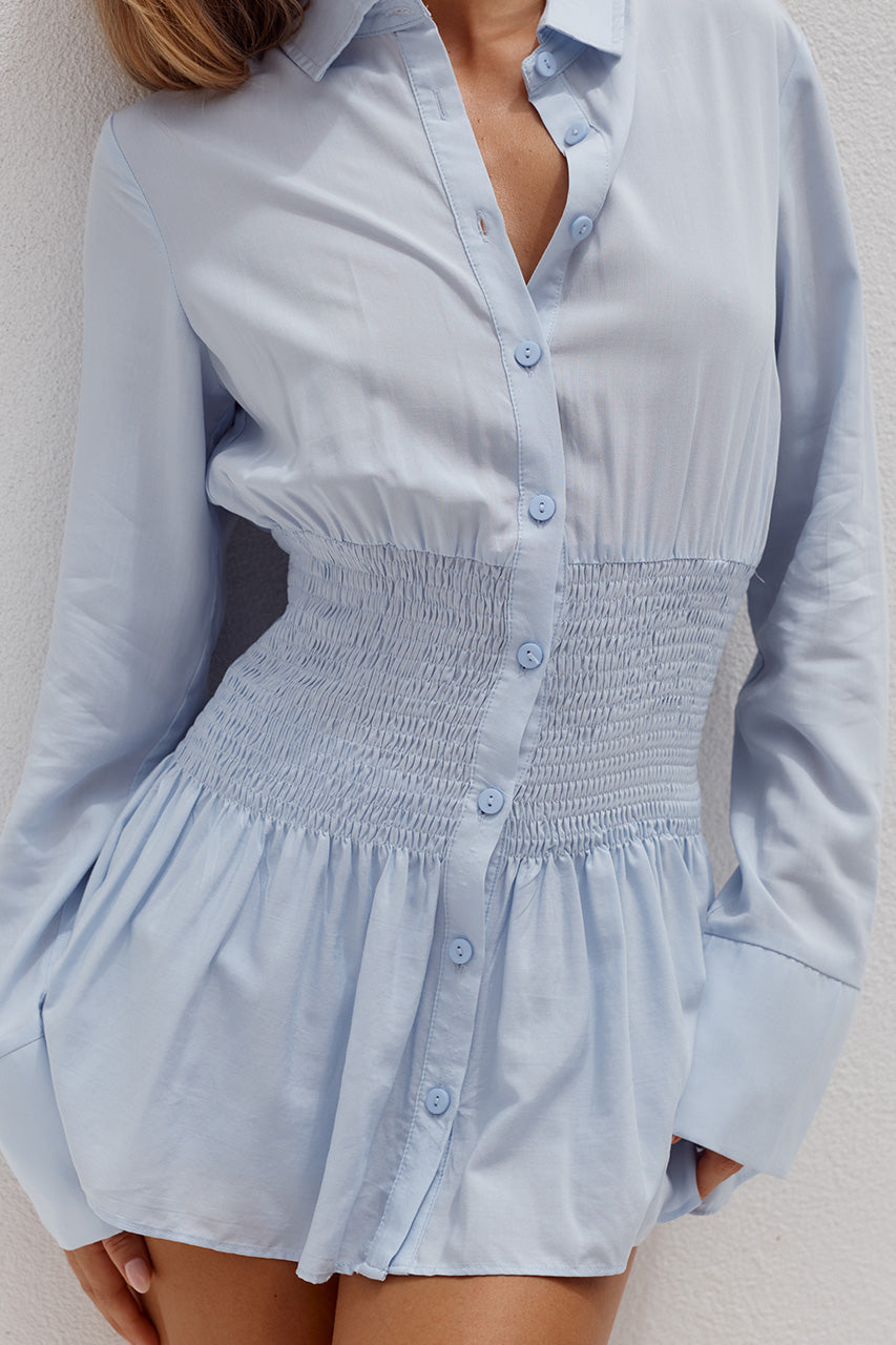 ADORA LONG SLEEVE SHIRRED SHIRT - BLUE - ADORALONGSLEEVESHIRREDSHIRTXADORASHIRREDHOTSHORT-BLUE-03