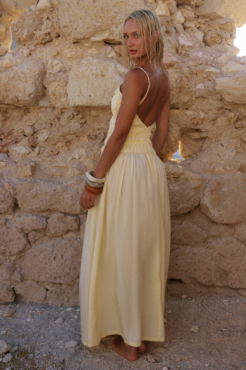 ADORA STRAPPY SHIRRED MAXI DRESS - LEMON - ADORASTRAPPYSHIRREDMAXIDRESS-LEMON-1