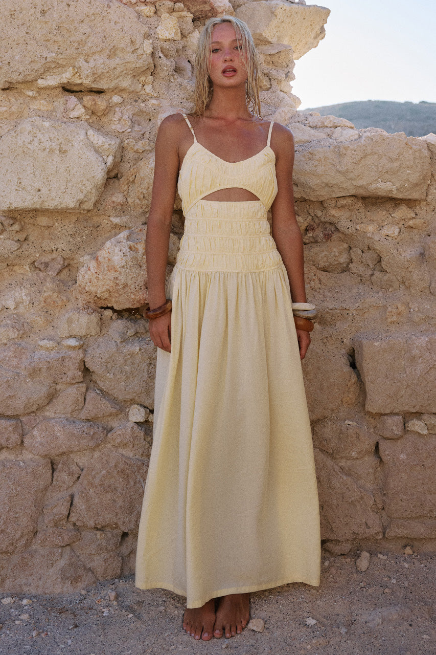 ADORA STRAPPY SHIRRED MAXI DRESS - LEMON XXL - ADORASTRAPPYSHIRREDMAXIDRESS-LEMON-3