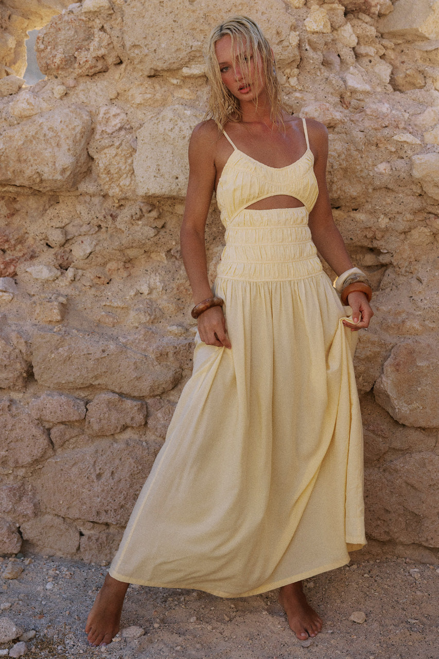 ADORA STRAPPY SHIRRED MAXI DRESS - LEMON - ADORASTRAPPYSHIRREDMAXIDRESS-LEMON