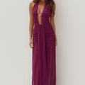 ADRIANNA PLUNGE RUCHED MAXI DRESS - PLUM