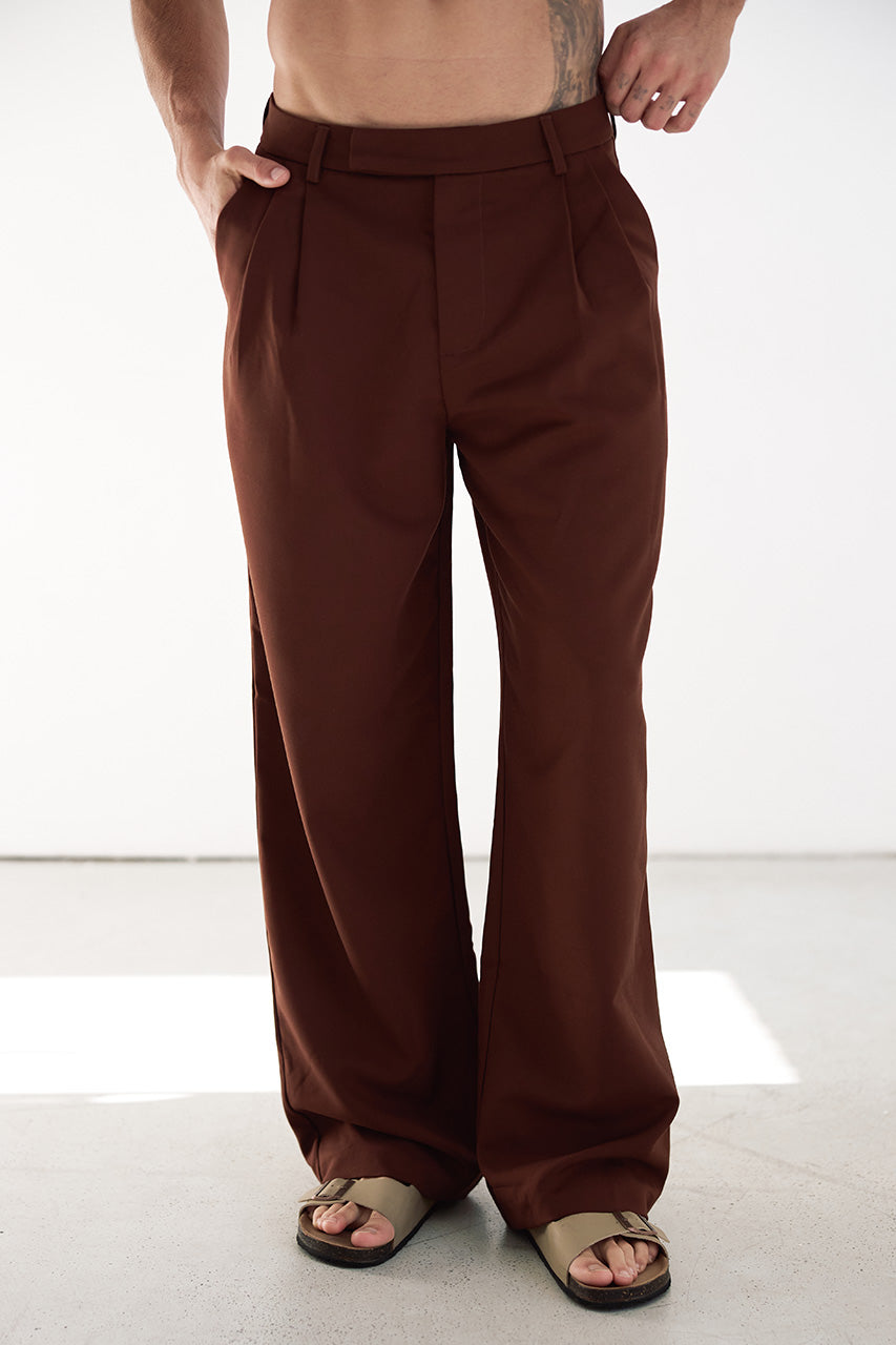 ALESSIO WIDE LEG TAILORED PANT - CHOCOLATE - ALESSIOWIDELEGTAILOREDPANT-CHOC-1