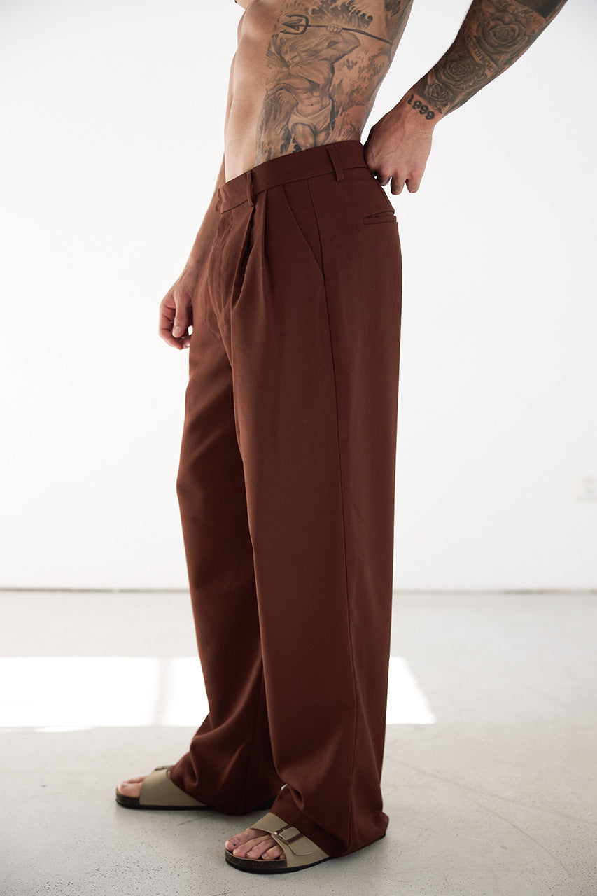 ALESSIO WIDE LEG TAILORED PANT - CHOCOLATE - ALESSIOWIDELEGTAILOREDPANT-CHOC-2