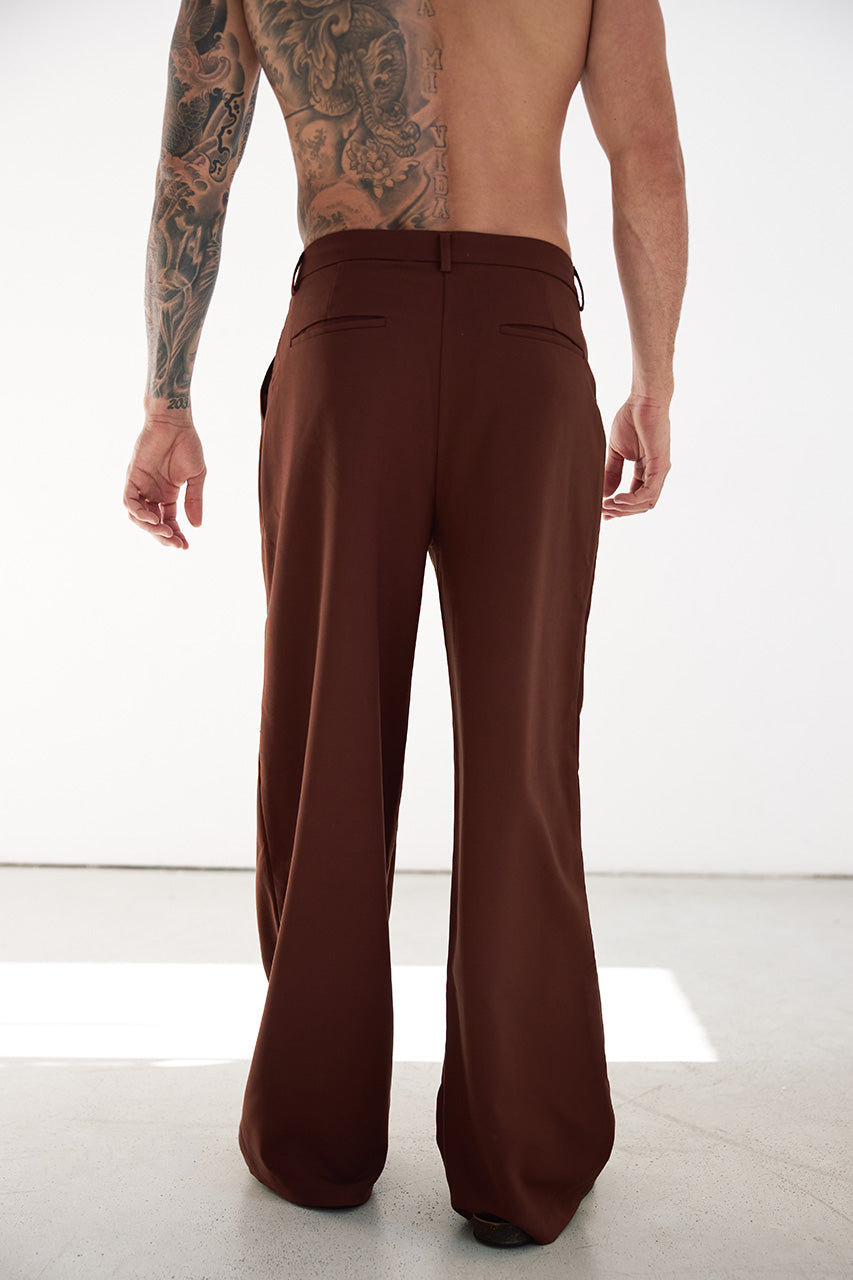 ALESSIO WIDE LEG TAILORED PANT - CHOCOLATE