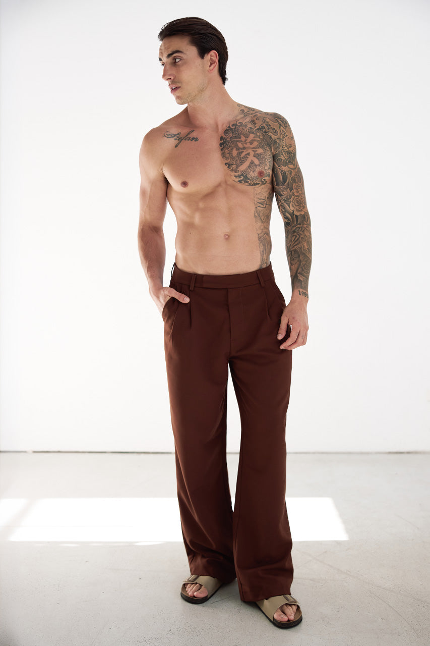 ALESSIO WIDE LEG TAILORED PANT - CHOCOLATE - ALESSIOWIDELEGTAILOREDPANT-CHOC-5