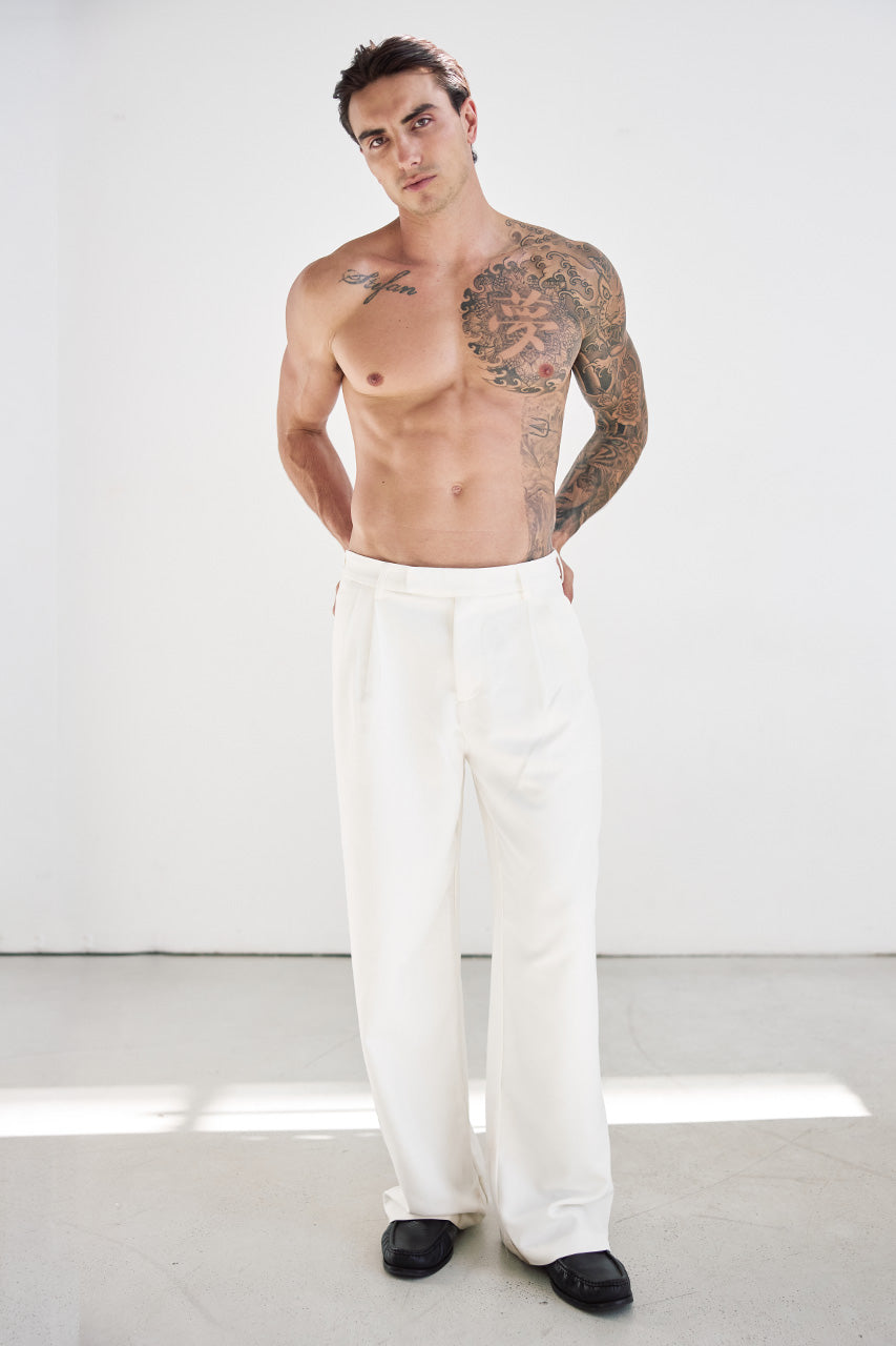 ALESSIO WIDE LEG TAILORED PANT - CREAM