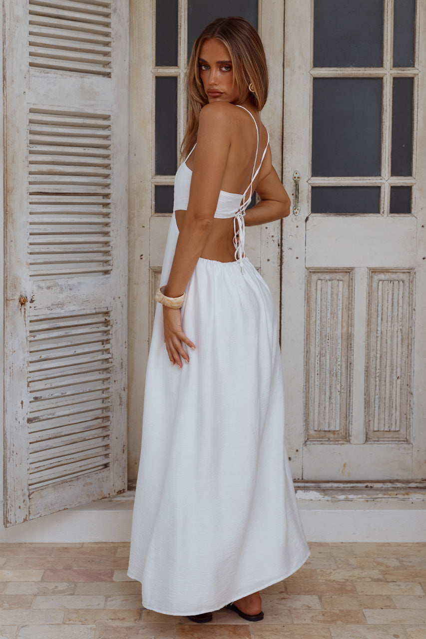ALETHEA OPEN BACK MIDI DRESS - WHITE