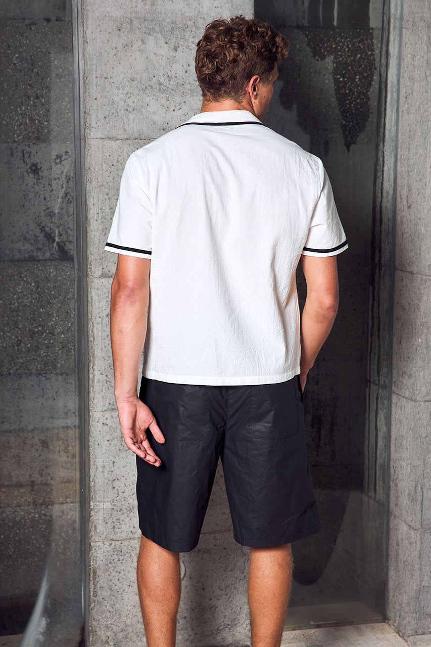 ALEXANDER SHORT SLEEVE SHIRT - WHITE/BLACK - ALEXANDERSHORTSLEEVESHIRT-WHITEBLACKXJAYDENDRAWSTRINGSHORTS-BLACK_-1