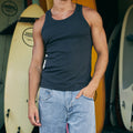 ALFIE RIBBED SINGLET - CHARCOAL