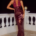 ALYSSIA DEEP-V MAXI DRESS - CHERRY