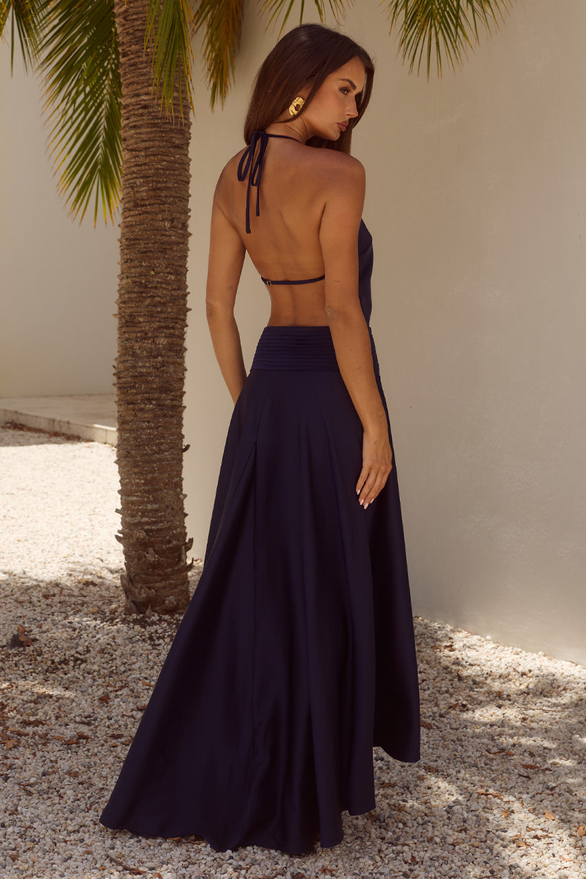 AMADINE DEEP V PLUNGE MAXI DRESS - NAVY