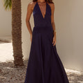 AMADINE DEEP V PLUNGE MAXI DRESS - NAVY