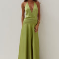 AMADINE DEEP V PLUNGE MAXI DRESS - OLIVE