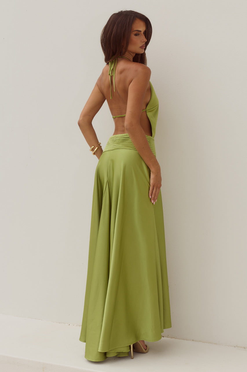 AMADINE DEEP V PLUNGE MAXI DRESS - OLIVE