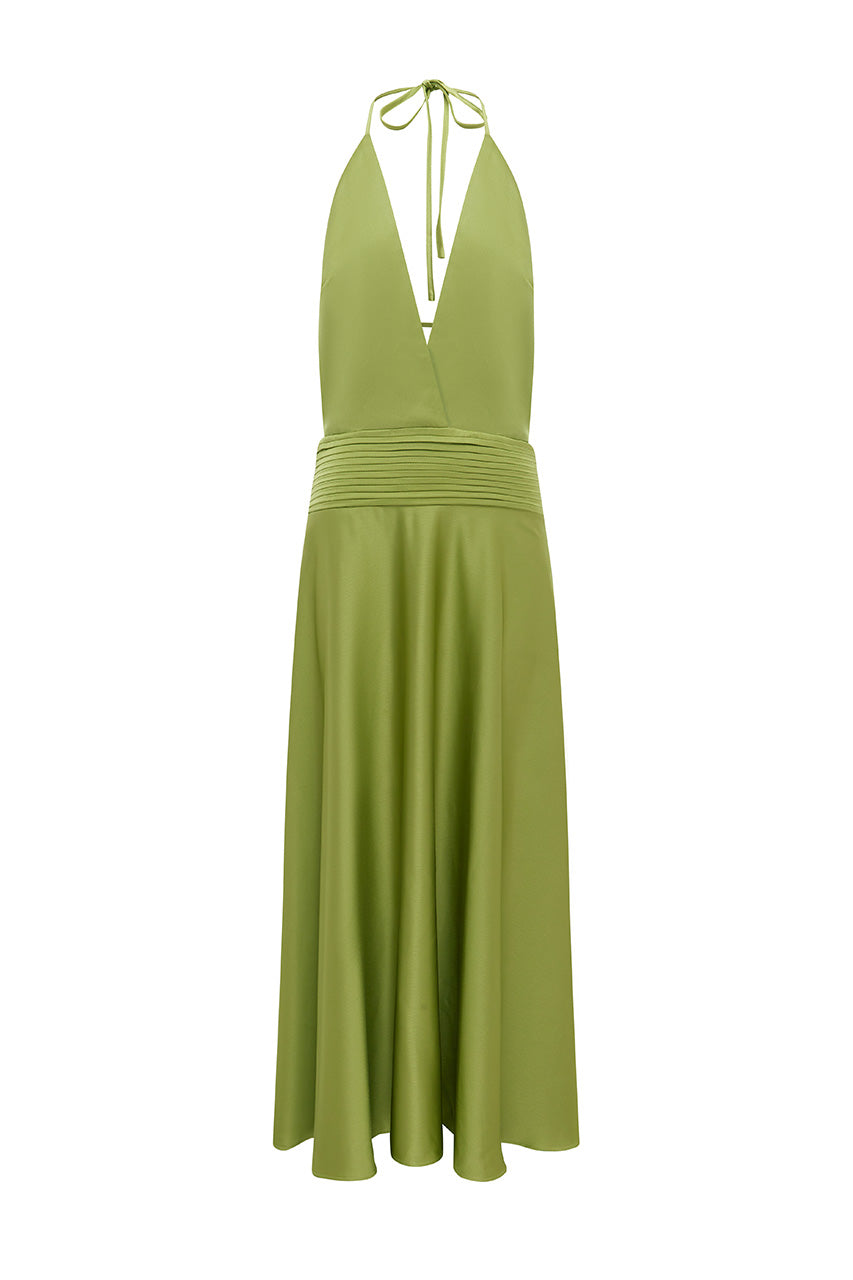 AMADINE DEEP V PLUNGE MAXI DRESS - OLIVE - AMADINEDEEPVPLUNGEMAXIDRESS-OLIVE