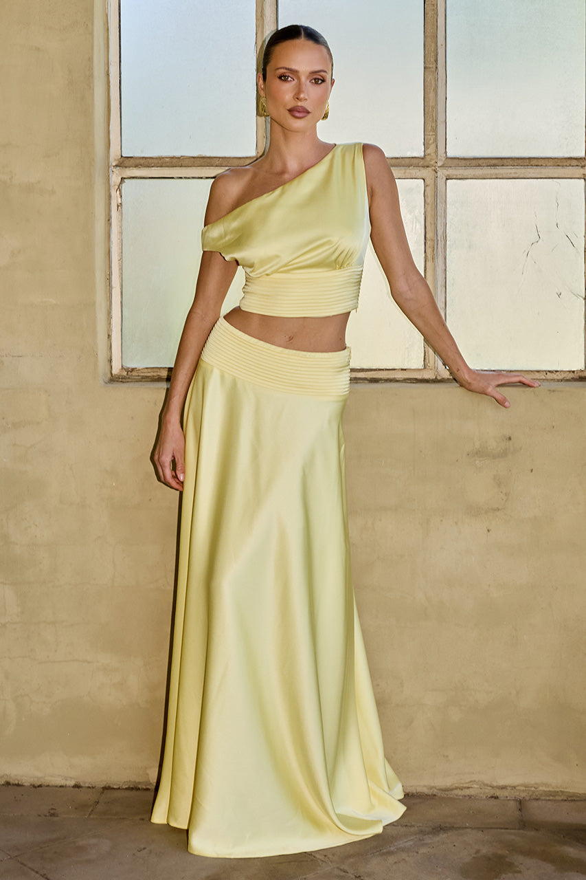 AMADINE PANELLED TRAIN MAXI SKIRT - LEMON XXL - AMADINEOFFSHOULDERCROPTOPXAMADINEPANELLEDTRAINMAXISKIRT-LEMON