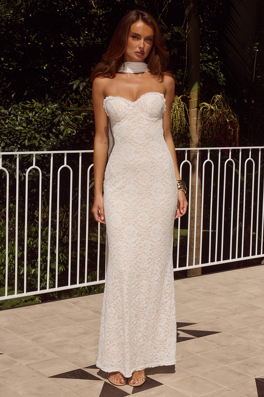 AMANA STRAPLESS SCARF MAXI DRESS - WHITE - AMANASTRAPLESSSCARFMAXIDRESS-WHITE