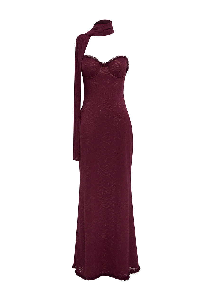 AMANA STRAPLESS SCARF MAXI DRESS - WINE - AMANASTRAPLESSSCARFMAXIDRESS-WINE