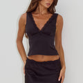 AMARA V-NECK LACE TRIM TOP - BLACK