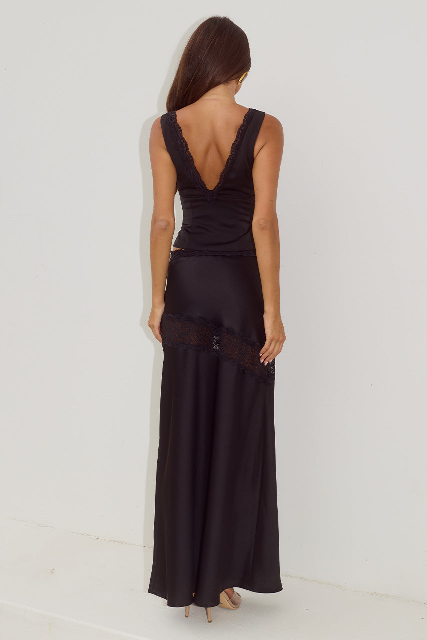 AMARA LACE TRIM MAXI SKIRT - BLACK - AMARAV-NECKLACETRIMTOPXAMARALACETRIMMAXISKIRT-BLACK-4