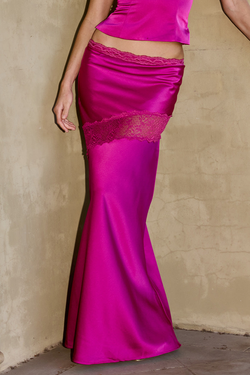 AMARA LACE TRIM MAXI SKIRT - FUCHSIA - AMARAV-NECKLACETRIMTOPXAMARALACETRIMMAXISKIRT-FUCHSIA-02