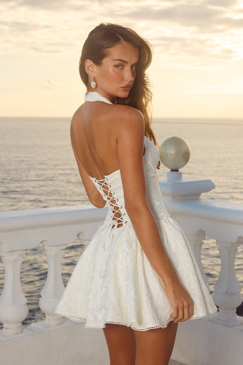 AMITY V-NECK CORSET MINI DRESS - IVORY