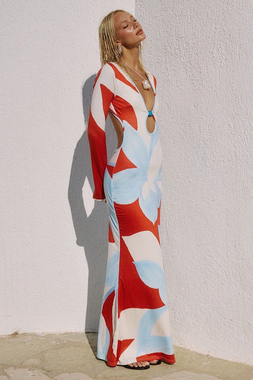 AMOREE LONG SLEEVE MAXI DRESS - AMOREE RED - AMOREELONGSLEEVEMAXIDRESS-AMOREERED