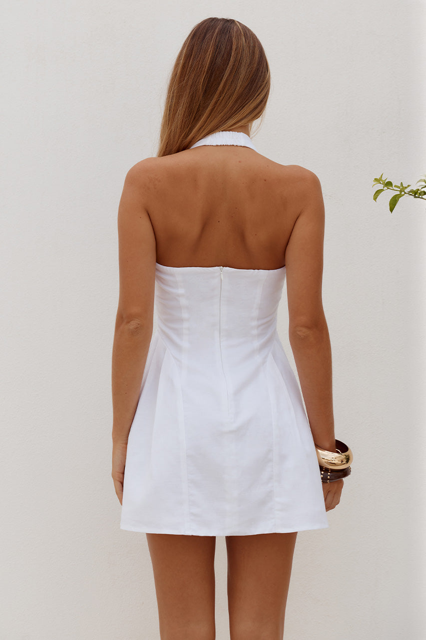 AMPHORA HALTER MINI DRESS - WHITE