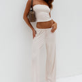 ANJI RELAXED WIDE LEG SWEATPANTS - BISCUIT