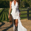 ANNELISE V-NECK RUFFLE MAXI DRESS - IVORY