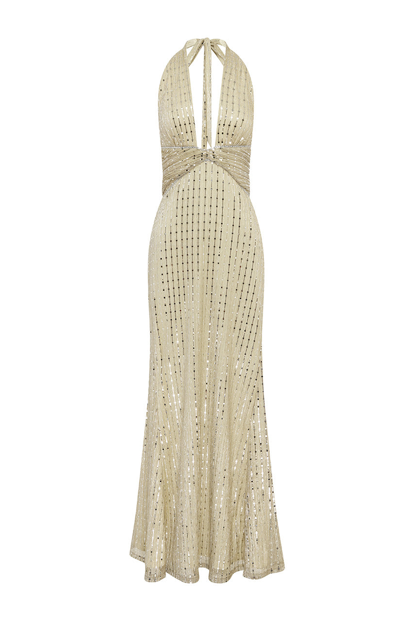 ANNETTE PLUNGE V-NECK MAXI DRESS - CHAMPAGNE - ANNETTEPLUNGEV-NECKMAXIDRESS-CHAMPAGNE-6