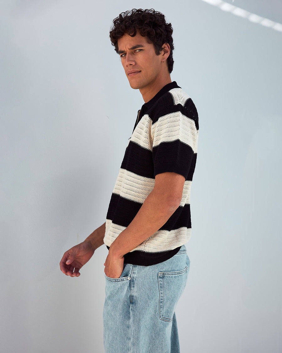 ANTONY ZIP POLO KNIT TOP - BLACK/SAND - ANTONYZIPPOLOKNITTOP-BLACKSAND-5