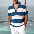 ANTONY ZIP POLO KNIT TOP - NAVY/WHITE STRIPE
