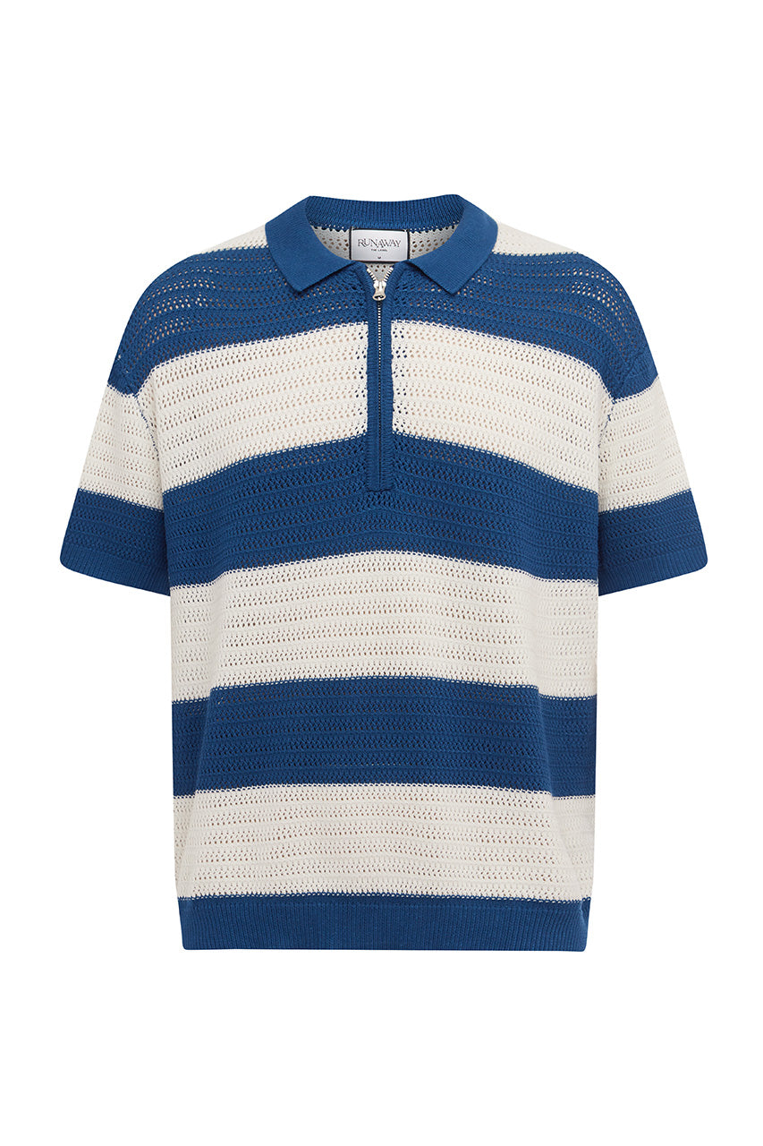ANTONY ZIP POLO KNIT TOP - NAVY/WHITE STRIPE - ANTONYZIPPOLOKNITTOP-NAVY_WHITESTRIPEXCRUISETAPEREDCARGOPANT-WHITE_-3