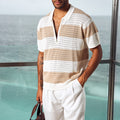 ANTONY ZIP POLO KNIT TOP - WHITE/SAND STRIPE