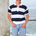 ANTON SHORT SLEEVE POLO KNIT TOP - WHITE/NAVY