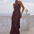 ARABELLE HIGH NECK MAXI DRESS - BITTER CHOCOLATE