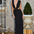 ARALIA PLUNGE COWL BACK MAXI DRESS - BLACK