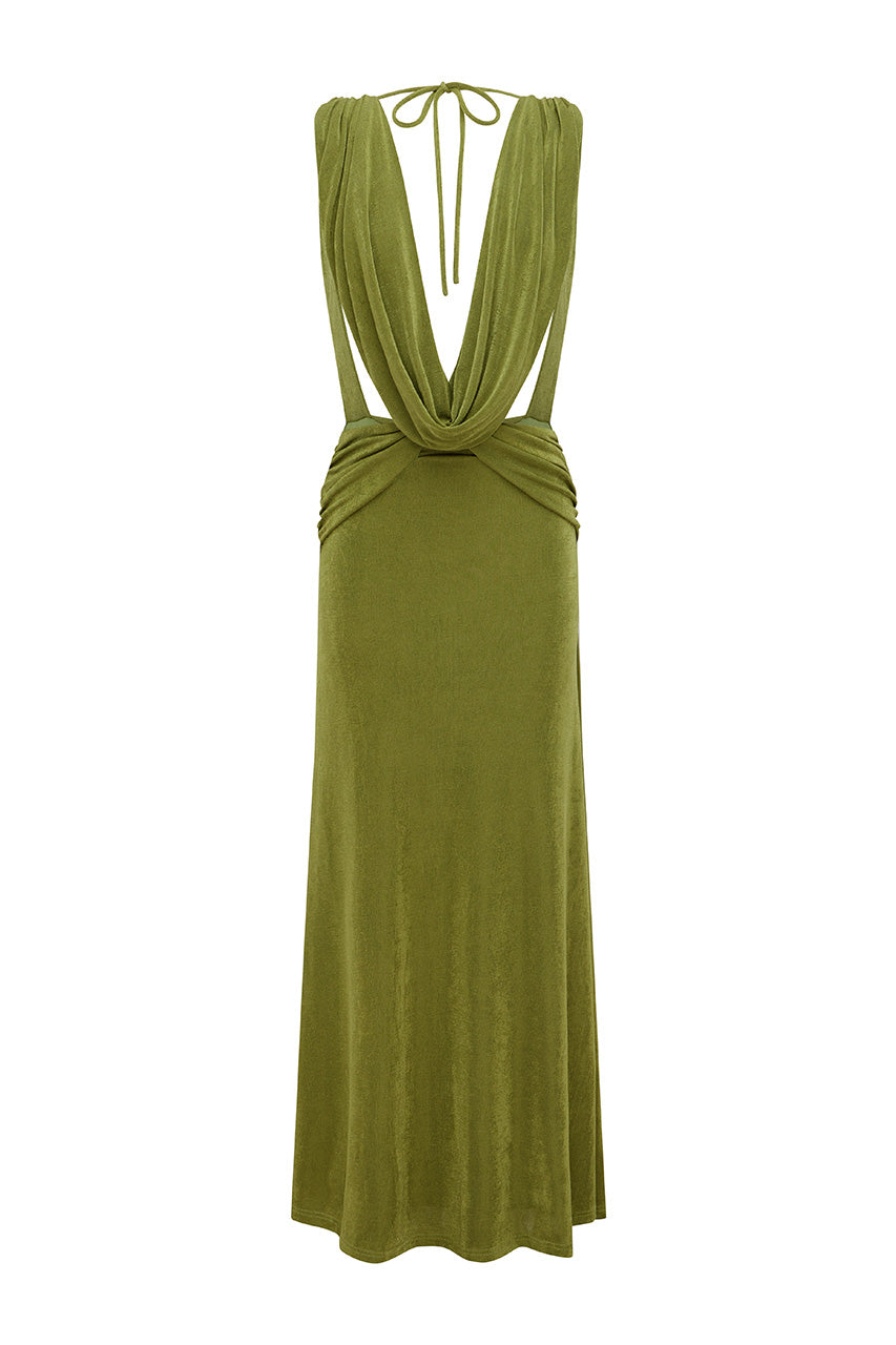 ARALIA PLUNGE COWL BACK MAXI DRESS - PALM - ARALIAPLUNGECOWLBACKMAXIDRESS-PALM