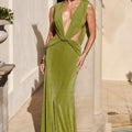 ARALIA PLUNGE COWL BACK MAXI DRESS - PALM