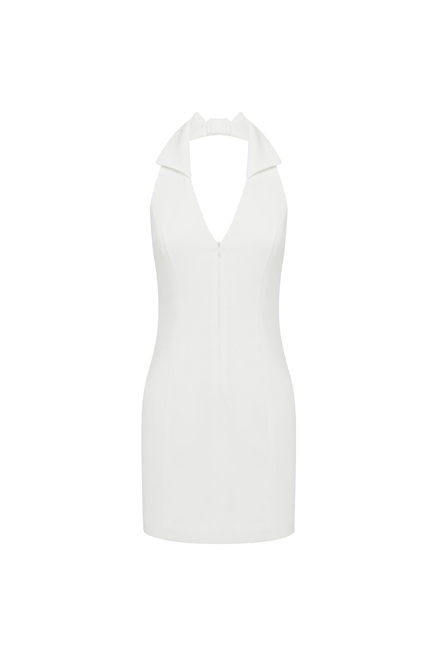 ARCHER COLLAR ZIP FRONT MINI DRESS - WHITE - ARCHERCOLLARZIPFRONTMINIDRESSWHITE